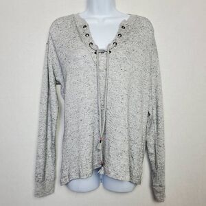 Maurices Gray Speckled Lace-Up Long Sleeve Top XS
